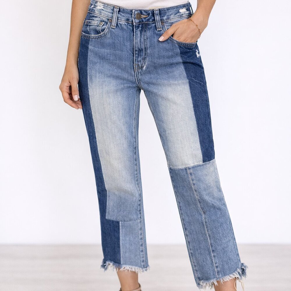 Hidden Jeans Distressed Patchwork Crop Denim Raw Hem Y2K Grunge Style Sz 25
